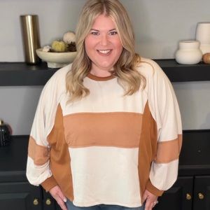 Plus Size Boxy Long Sleeve Top with Raw Seams